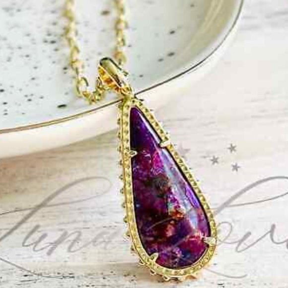 Kendra Scott Gold Payton Long in Bronze Veined Purple Turquoise, NWT - Picture 3 of 7